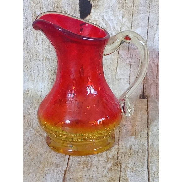 Crackle Glass Bud Vase Pitcher Red Yellow Ombre Miniature Succulent (9A) - Picture 2 of 4